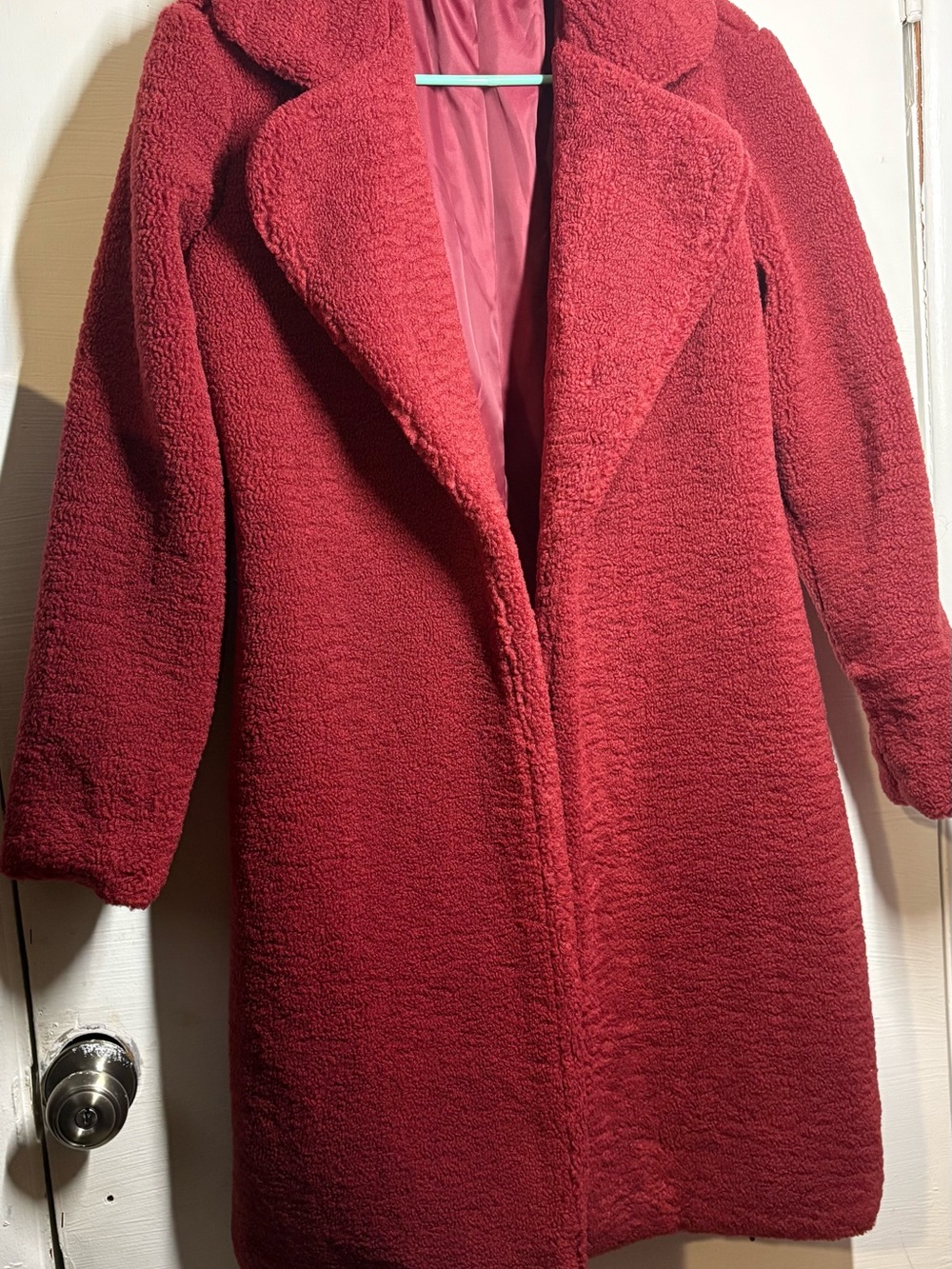 SHEIN Red Plush Teddy Longline Coat